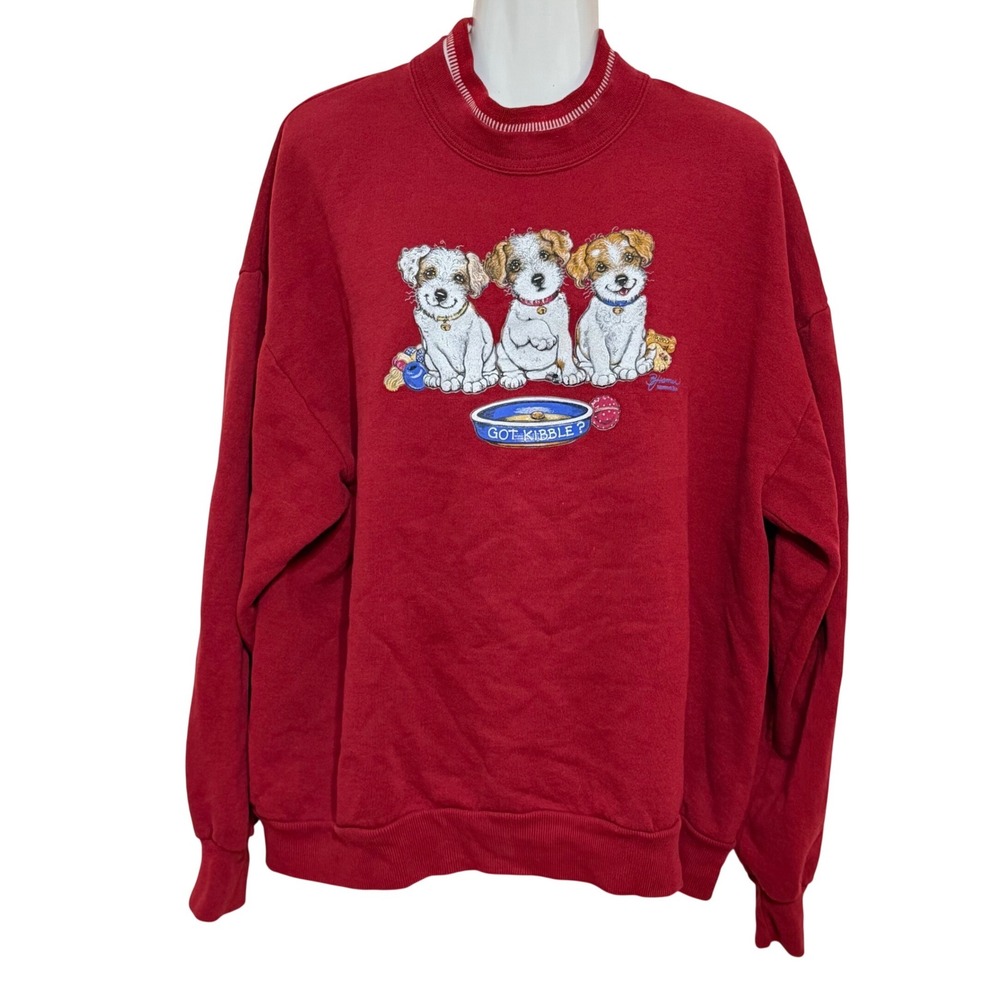 Morning Sun Vintage Puppy Sweatshirt XL Red Got Kibble Dog Graphic Made in USA